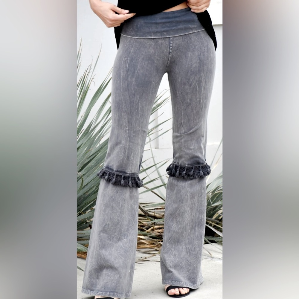 Bell bottom fringe pants
